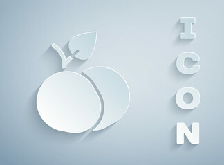 Paper cut Mango fruit icon isolated on grey background. Paper art style. Vector