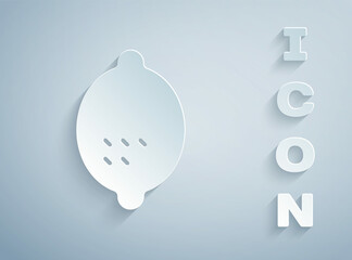 Paper cut Lemon icon isolated on grey background. Paper art style. Vector