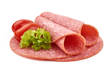 Salami sausage, isolated on white background.