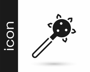 Black Medieval chained mace ball icon isolated on white background. Morgenstern medieval weapon or mace with spikes. Vector