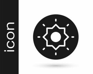 Black Shield viking icon isolated on white background. Round wooden shield. Security, safety, protection, privacy, guard concept. Vector