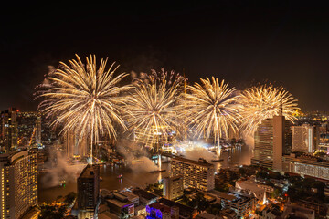 Bangkok Thailand, Fireworks countdown display celebration, Colorful New Year Firework