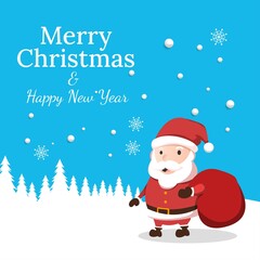 Christmas and New Year square banner. Editable banner with Santa Claus cartoon illustration. Usable for social media post, greeting card, banner, and website.