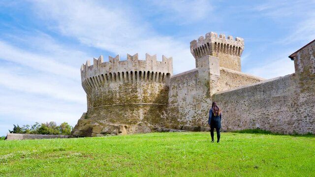 Etruscan city of Populonia known for necropoleis, old ruins, castle and sea. Populonia was an ancient Etruscan city near Baratti bay. Suggestive itineraries in Maremma park, between beaches and nature
