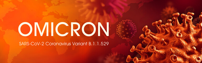 SARS-CoV-2 Coronavirus variant omicron B.1.1.529. Microscopic view of infectious virus cells. 3D Rendering