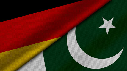 3D rendering of two flags of Republic of Germany and pakistan together with fabric texture, bilateral relations, peace and conflict between countries, great for background