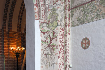 Roskilde, Denmark. Frescoes painted in the beginning of the 1500s in St. Birgitta's Chapel of...
