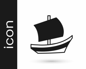 Black Egyptian ship icon isolated on white background. Egyptian papyrus boat. Vector