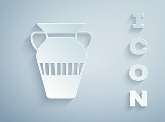Paper cut Egyptian vase icon isolated on grey background. Symbol of ancient Egypt. Paper art style. Vector