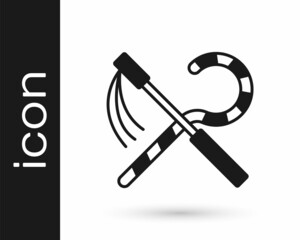 Black Crook and flail icon isolated on white background. Ancient Egypt symbol. Scepters of egypt. Vector