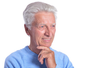 Portrait of happy senior man posing isolated