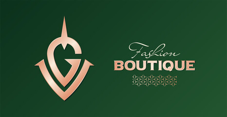 Silver Necklace Pendant shaped letter G and V logo in gold and silver color combination with an elegant luxury pattern for graphic design branding works in green background