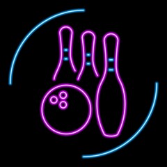 bowling neon sign, modern glowing banner design, colorful modern design trends. Vector illustration.