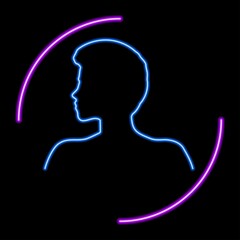 silhouette girl neon sign, modern glowing banner design, colorful modern design trends. Vector illustration.