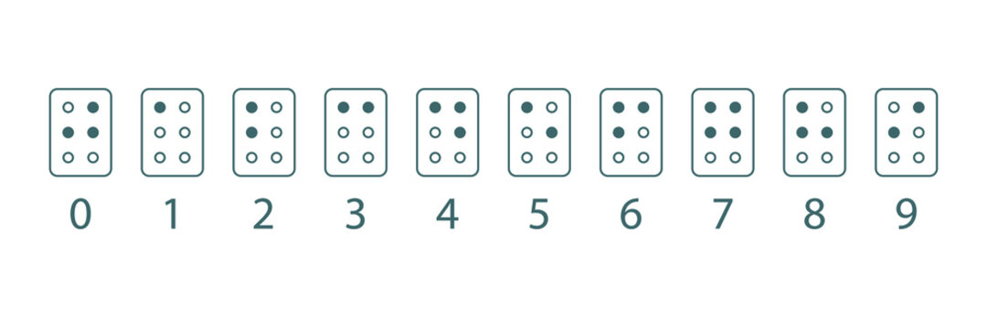 Braille numbers. Tactile writing system used by people who visually impaired. Vector illustration 