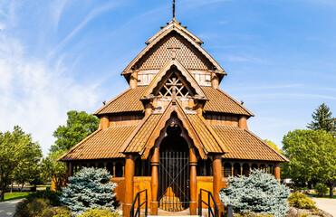 Stave church of Norwegian design found in Minot, North Dakota with architecture similar to...