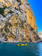 Les Gorges du Verdon with Tourists in kayaks, boats and paddle boats