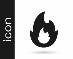 Black Fire flame icon isolated on white background. Vector