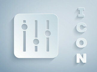 Fototapeta premium Paper cut Sound mixer controller icon isolated on grey background. Dj equipment slider buttons. Mixing console. Paper art style. Vector