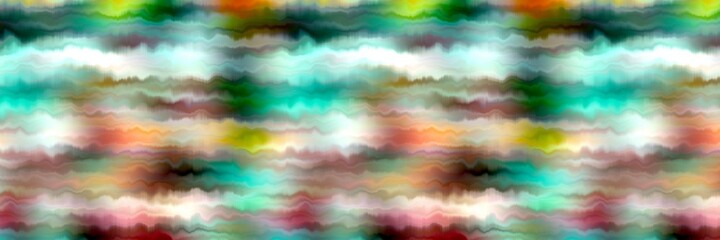 Funky summer ombre tie dye batik stripe border pattern. Seamless stain space dyed striped effect fashion trim edging. Washed out boho beach wear ribbon endless tape.