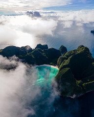 Maya Bay Koh Phi Phi Thailand, Turquoise clear water Thailand Koh Pi Pi, Scenic aerial view of Koh...