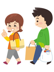 買い物帰りの若い男女