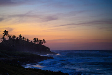 Caribbean sunset on ocean. Evening time on atlantic ocean