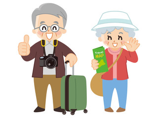 旅行をするシニア夫婦