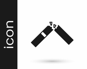 Black Broken cigarette icon isolated on white background. Tobacco sign. Smoking symbol. Vector