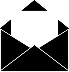 The icon of an open envelope with a sheet of paper, a black silhouette. Highlighted on a white background. Vector illustration. A series of business icons.