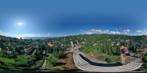 360 panorama of bridge construction, aerial view