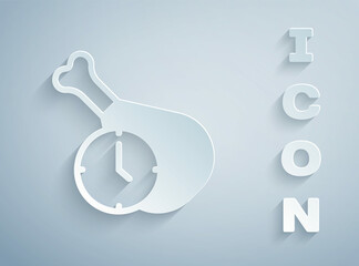 Paper cut Food time icon isolated on grey background. Time to eat. Paper art style. Vector