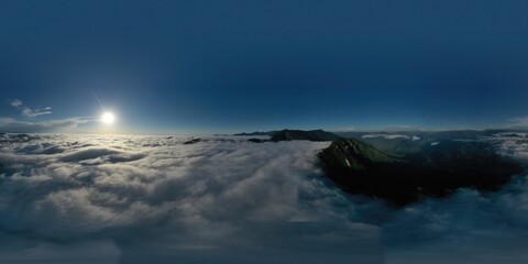 360 clouds over mountains, aerial view