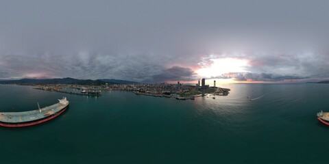 Batumi, Georgia - October 21, 2021: 360 panorama of the seaport