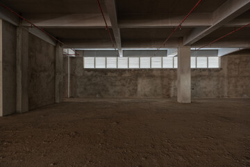 Large-scale concrete blank room interior space