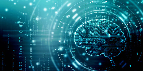 2d illustration Concept of thinking, background with brain, Abstract Artificial intelligence. Technology web background

