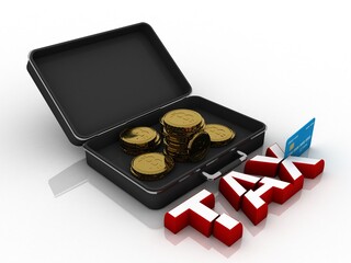 3d rendering credit card and coins in briefcase
 
