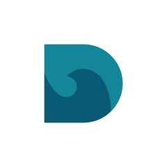 letter D and wave logo design with flat blue color style