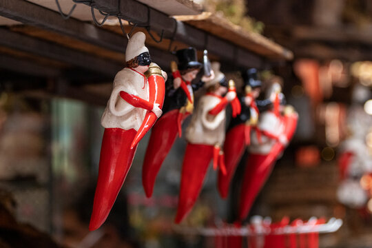 Neapolitan red horns "Cornicello". Traditional souvenirs.