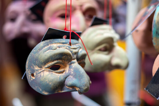 Traditional Neapolitan souvenirs. Pulcinella masks.