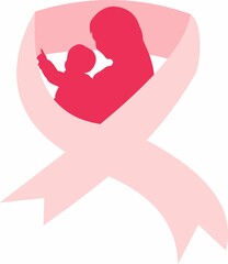 Ribbon logo symbol cares for the health of mothers and children, especially for women with breast cancer