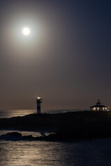 November Full Moon over the Illa Pancha lighthouse and hotel, in Ribadeo, Galicia, Spain!