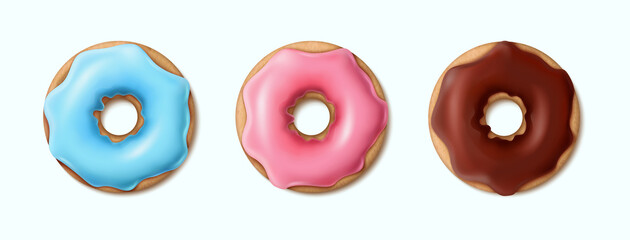 3d realistic vector icon set. Colorful glazed doughnuts.