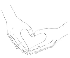 Hands folded in the shape of a heart. Women's hands.Declaration of love. Vector graphics