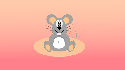 A charming gray mouse with soft yellow ears on a pink background.