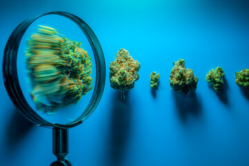  Magnifying Glass Marijuana strains on Blue Background