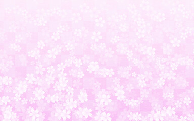 春の背景素材、桜の花びらと和柄市松模様