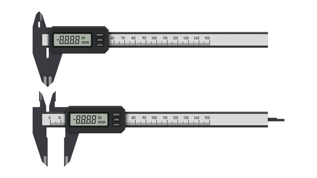Digital caliper on a white background. Universal measuring device. Vector illustration.