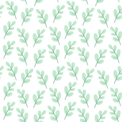 seamless pattern with branches with leaves. cute vector cartoon background.