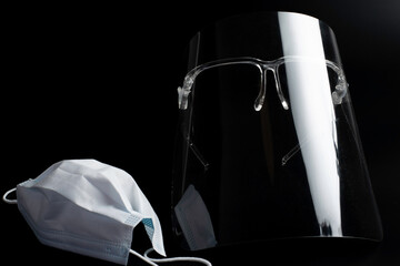 Equipment used for coronavirus protection. face shield and mask.